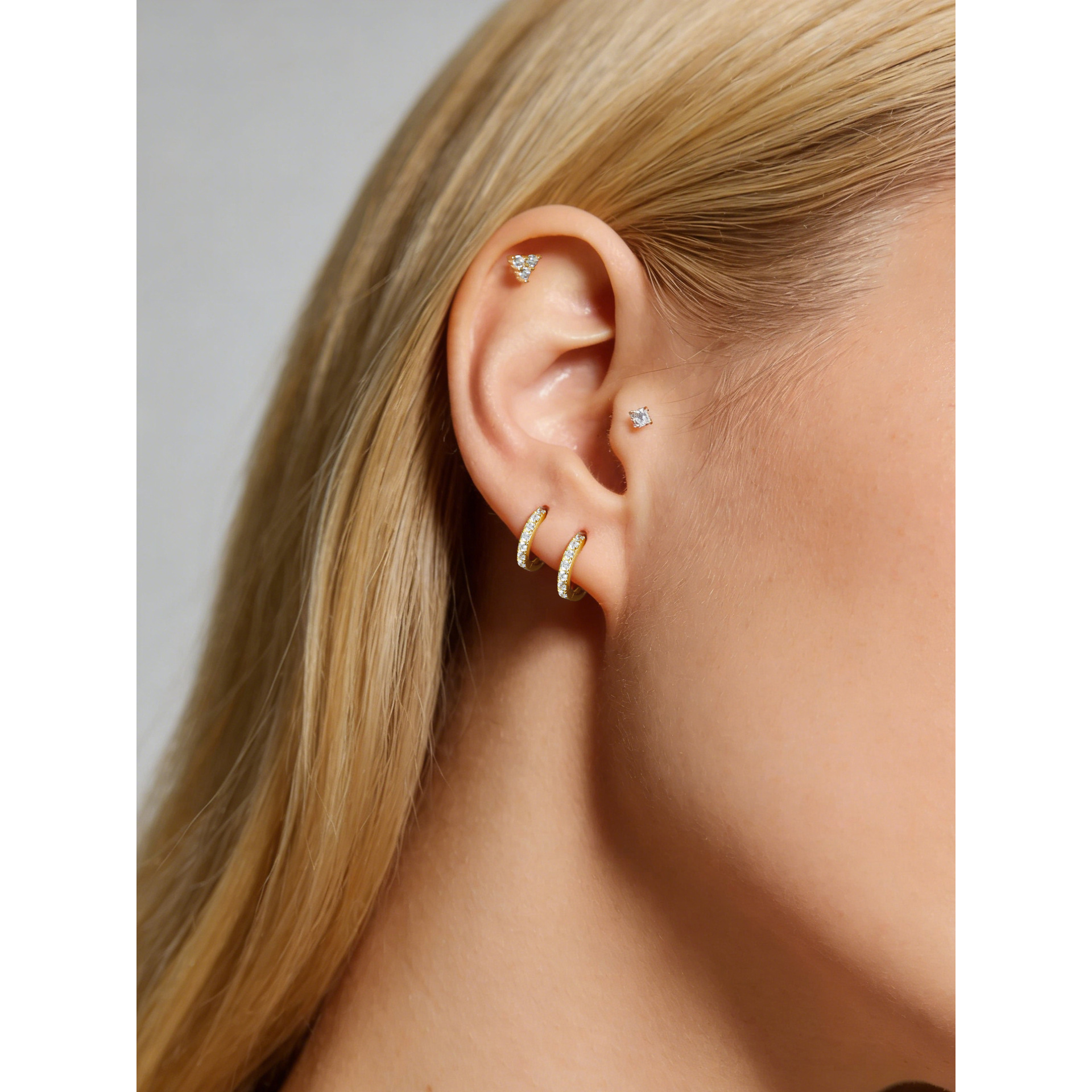Geometric Amazing Crystals Mini Hoop And Stud Earrings Set 925 Sterling Silver Earrings view 4