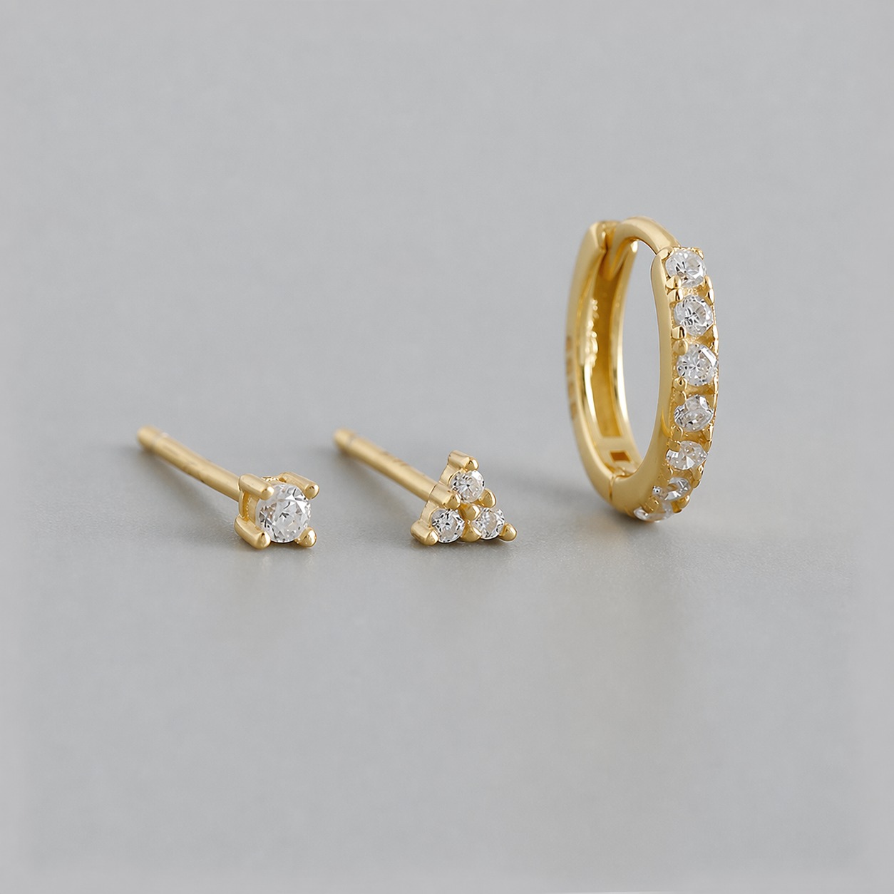 Geometric Amazing Crystals Mini Hoop And Stud Earrings Set 925 Sterling Silver Earrings view 5