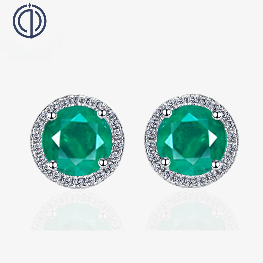 Amazing Crystals Halo Round Green Simulated Emerald 925 Sterling Silver Stud Earrings for Women Modern Geometric Classic Elegant Fashion Office Casual Party Gift Jewelry view 2