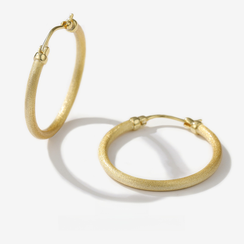 Geometric 925 Sterling Silver Round Matte Frosted Circle Hoop Earrings view 2