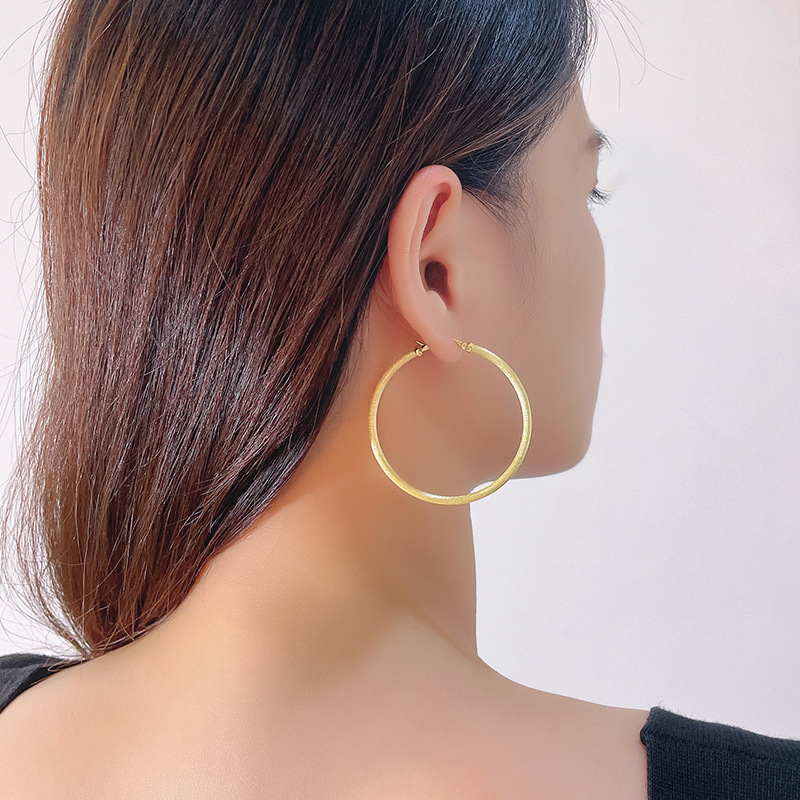 Geometric 925 Sterling Silver Round Matte Frosted Circle Hoop Earrings view 3