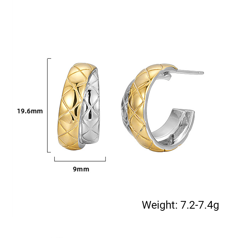 Geometric 925 Sterling Silver Diamond Lattice Pattern Modern Two-Tone Sculptural Hoop Earrings view 6
