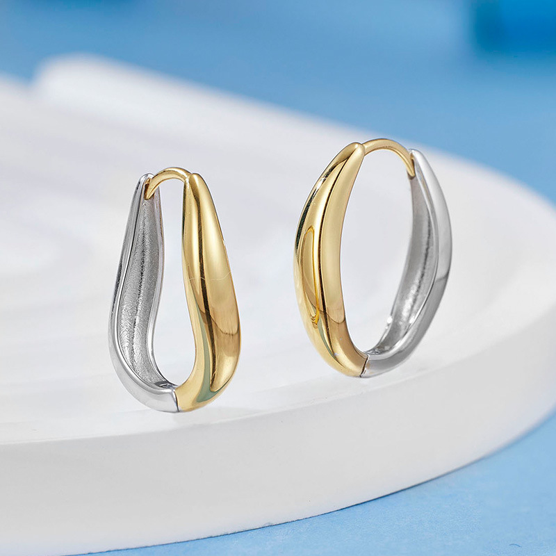 Geometric 925 Sterling Silver 18K Gold MinimalistModern Two-Tone Sculptural Hoop Earrings view 3