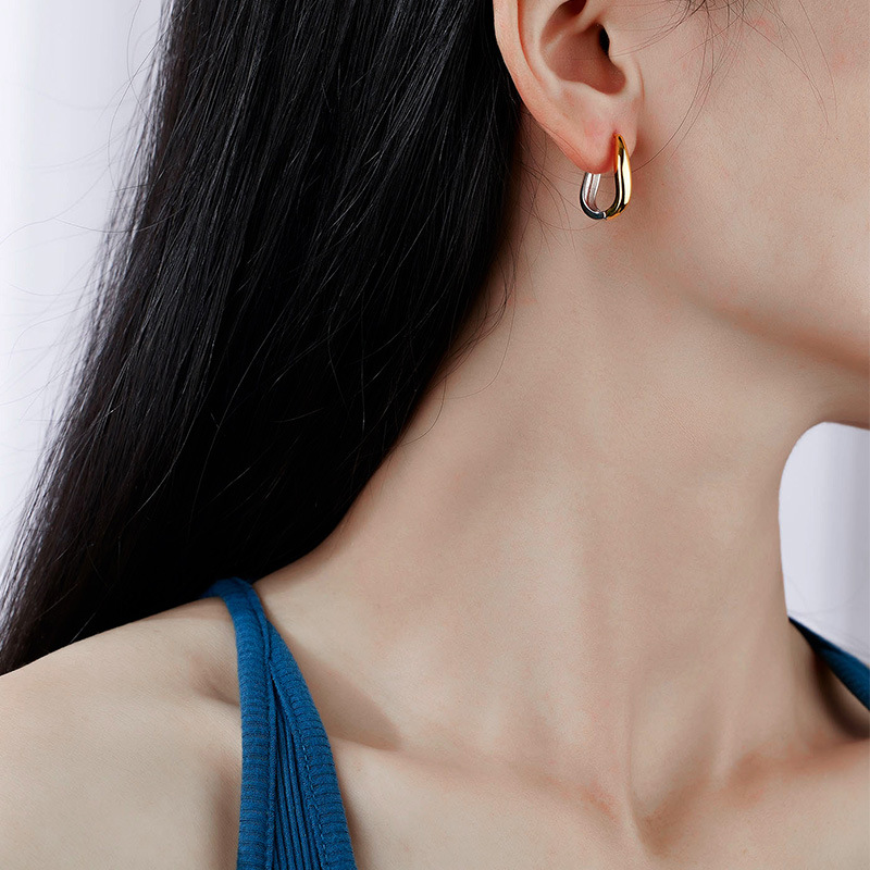 Geometric 925 Sterling Silver 18K Gold MinimalistModern Two-Tone Sculptural Hoop Earrings view 4