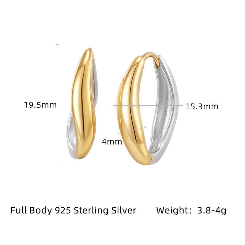 Geometric 925 Sterling Silver 18K Gold MinimalistModern Two-Tone Sculptural Hoop Earrings view 5