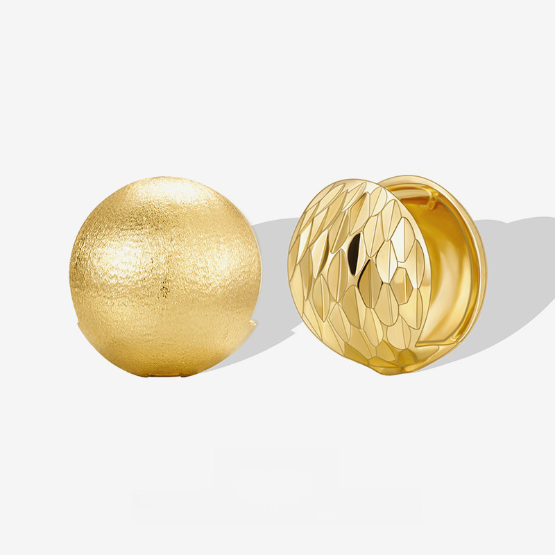 Modern Minimalist Fashion Jewelry Geometric Brushed Matte And Diamond Cut Laser Texture Hinged Clip Round Dome Pure Metal 925 Sterling Silver Earrings view 2