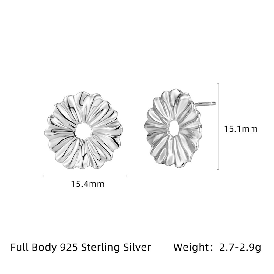 925 Sterling Silver Geometric Round Hollow Center Minimalist Elegant Fashion Jewelry Daisy Flower Textured Stud Earrings view 5