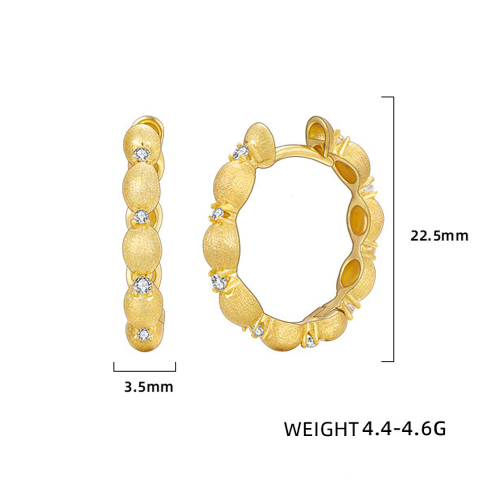 Geometric Hoop Amazing Crystals Brushed Oval Bead 18K Gold Plated 925 Sterling Silver Earrings view 5