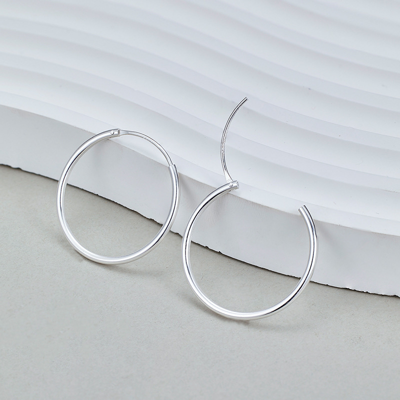 Minimalist Geometric Circle 925 Sterling Silver Classic Round Hoop Earrings view 5