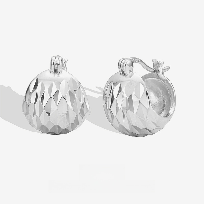 Minimalist Modern Solid 925 Sterling Silver Geometric Faceted Dome Huggie Hoop Earrings view 2