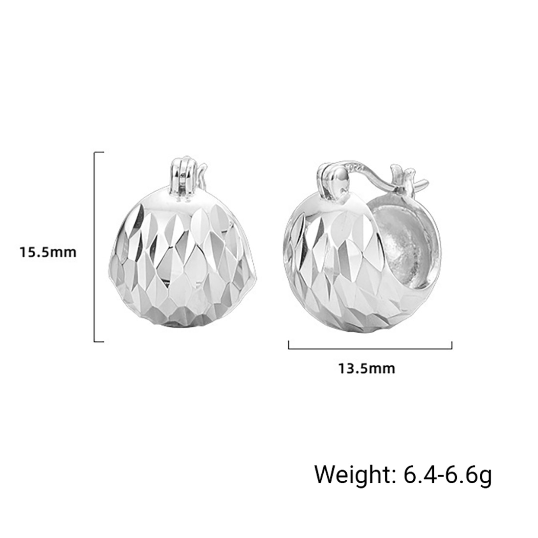 Minimalist Modern Solid 925 Sterling Silver Geometric Faceted Dome Huggie Hoop Earrings view 6