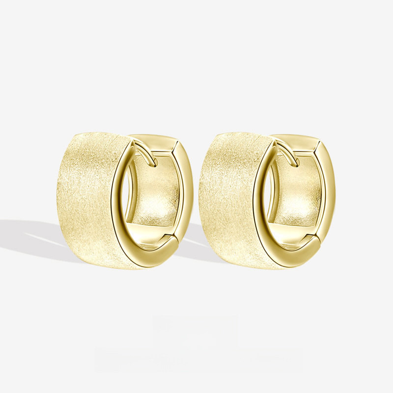 Geometric Round Minimalist Wide Band 925 Sterling Silver Huggie Hoop Earrings view 2