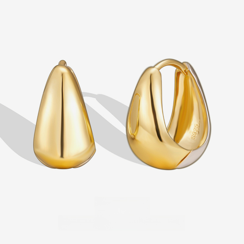 Minimalist Modern U Shape Elegant Fashion Ear Stud Teardrop Geometric Two Tone 925 Sterling Silver Hoop Earrings view 2