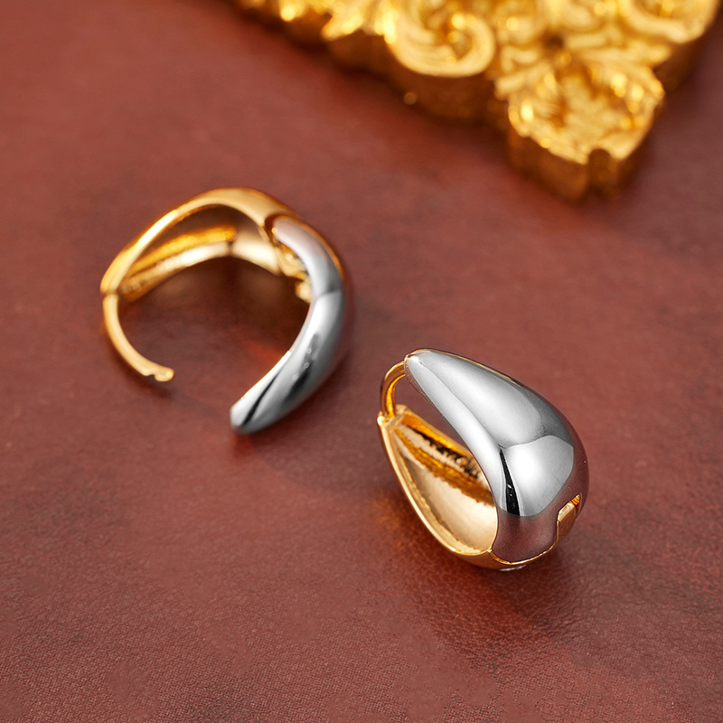 Minimalist Modern U Shape Elegant Fashion Ear Stud Teardrop Geometric Two Tone 925 Sterling Silver Hoop Earrings view 3