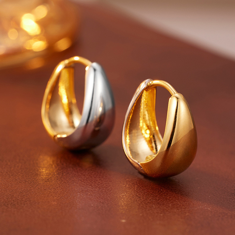 Minimalist Modern U Shape Elegant Fashion Ear Stud Teardrop Geometric Two Tone 925 Sterling Silver Hoop Earrings view 5
