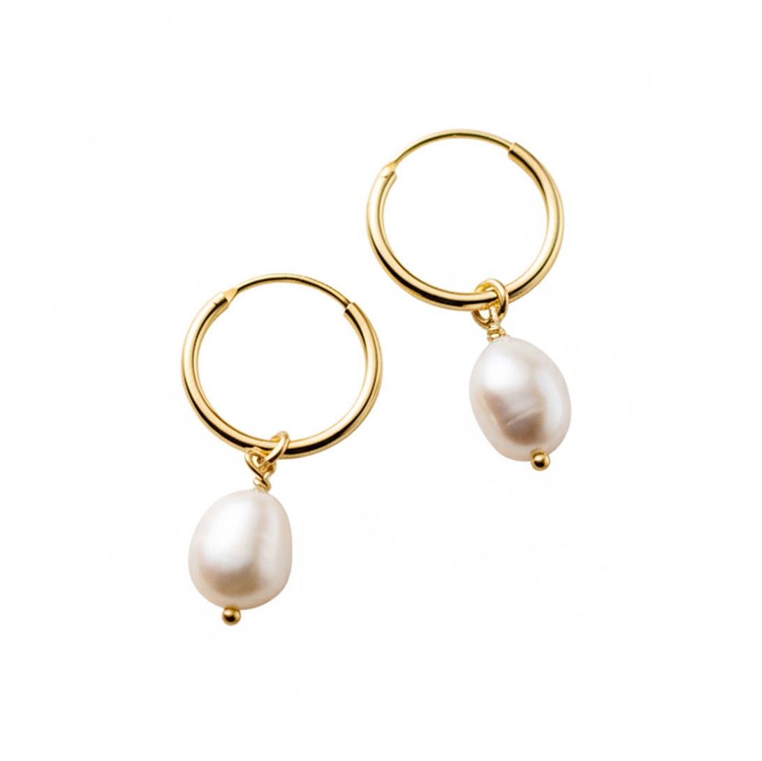 S925 Silver Geometric Oval Baroque Pearl Hoop Drop Earrings view 6