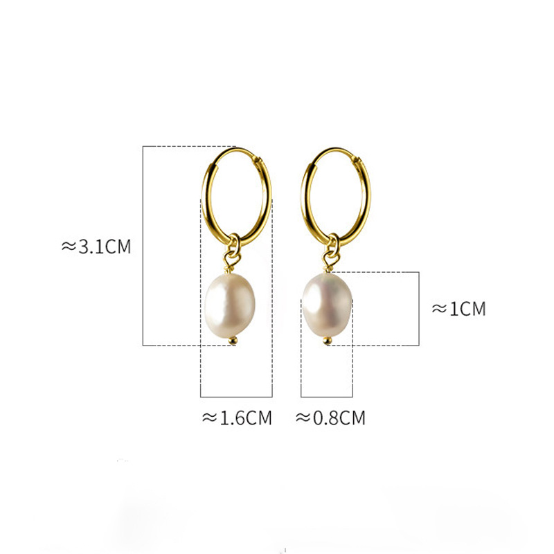 S925 Silver Geometric Oval Baroque Pearl Hoop Drop Earrings view 7