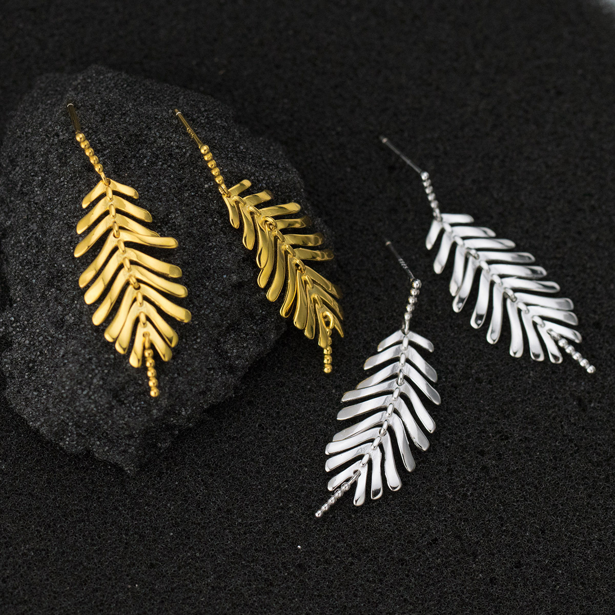 Leaf Shape Pure Metal S925 Sterling Silver Drop Earrings view 2