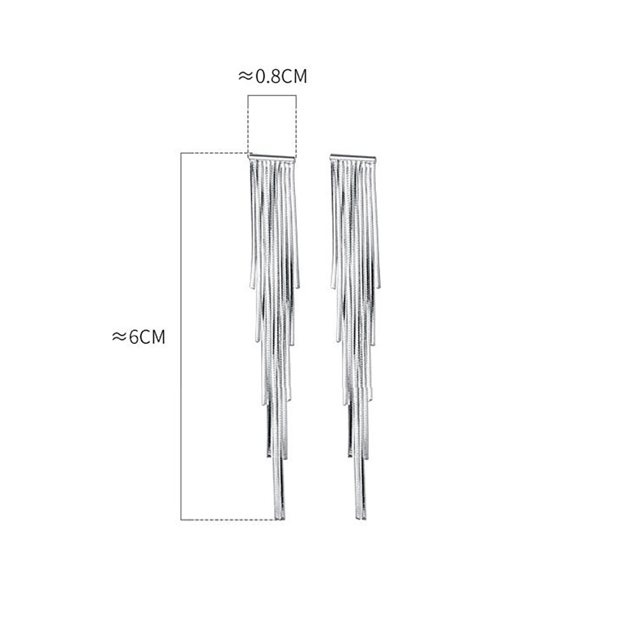 Geometric Line Drop Design S925 Silver Long Snake Chain Tassel Stud Earrings view 4