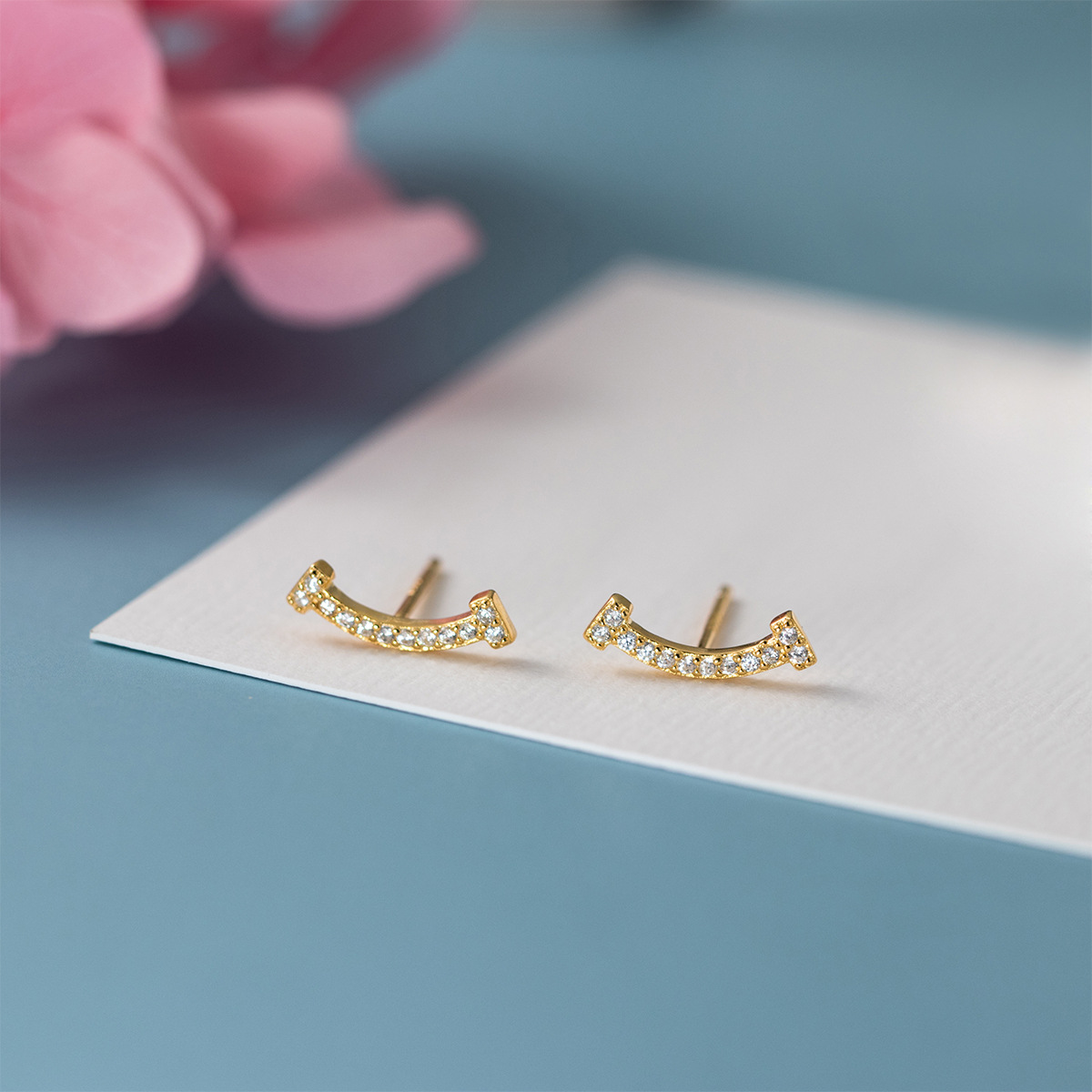 Amazing Crystals Smile Face Curve S925 Sterling Silver Stud Earrings view 5