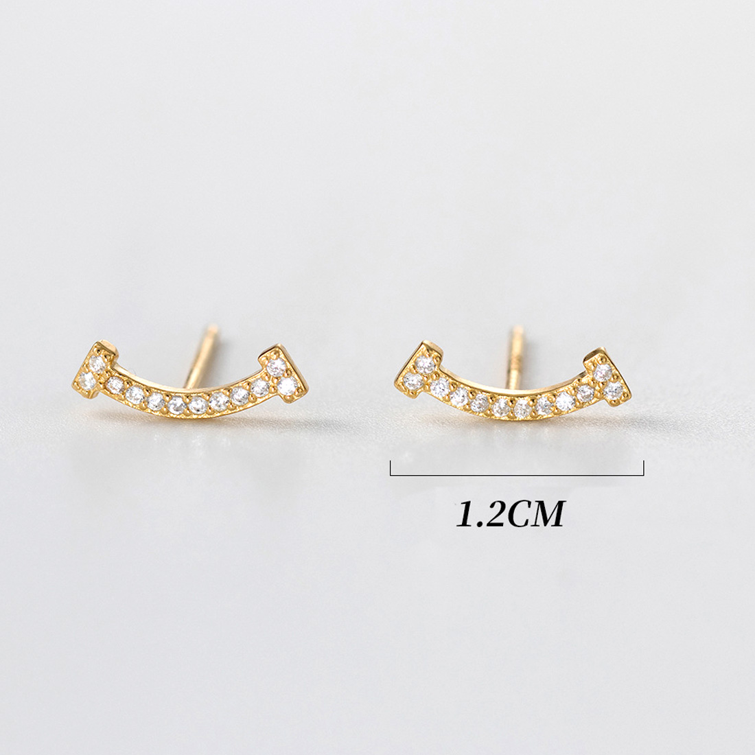 Amazing Crystals Smile Face Curve S925 Sterling Silver Stud Earrings view 6