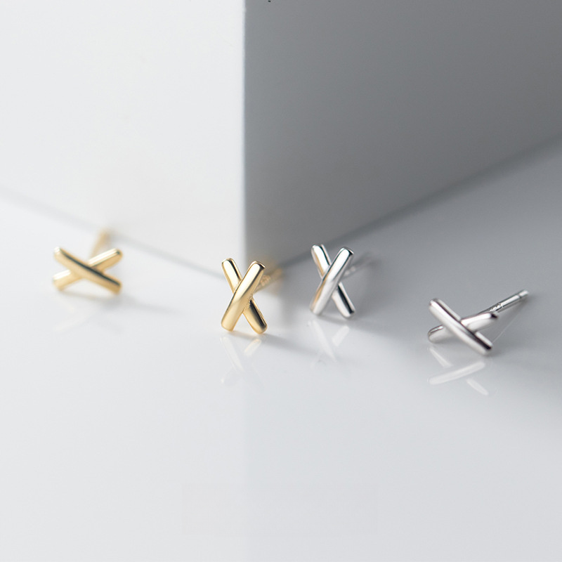 Minimalist X Letter Pure Metal S925 Silver Stud Earrings view 2
