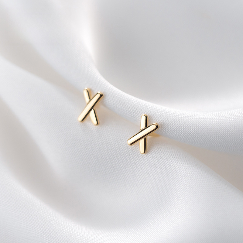 Minimalist X Letter Pure Metal S925 Silver Stud Earrings view 3