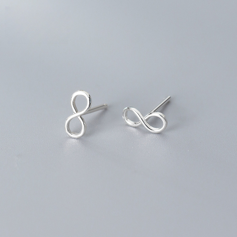 Minimalist Pure Metal Infinity Symbol S925 Silver Stud Earrings view 2