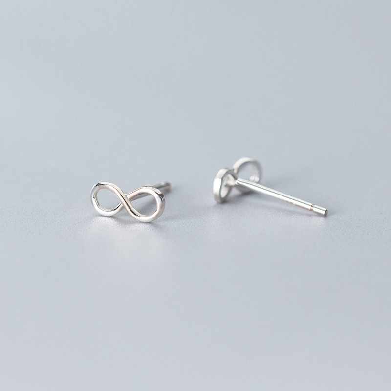 Minimalist Pure Metal Infinity Symbol S925 Silver Stud Earrings view 3
