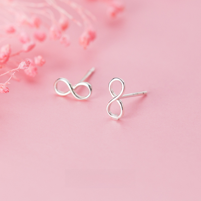Minimalist Pure Metal Infinity Symbol S925 Silver Stud Earrings view 4