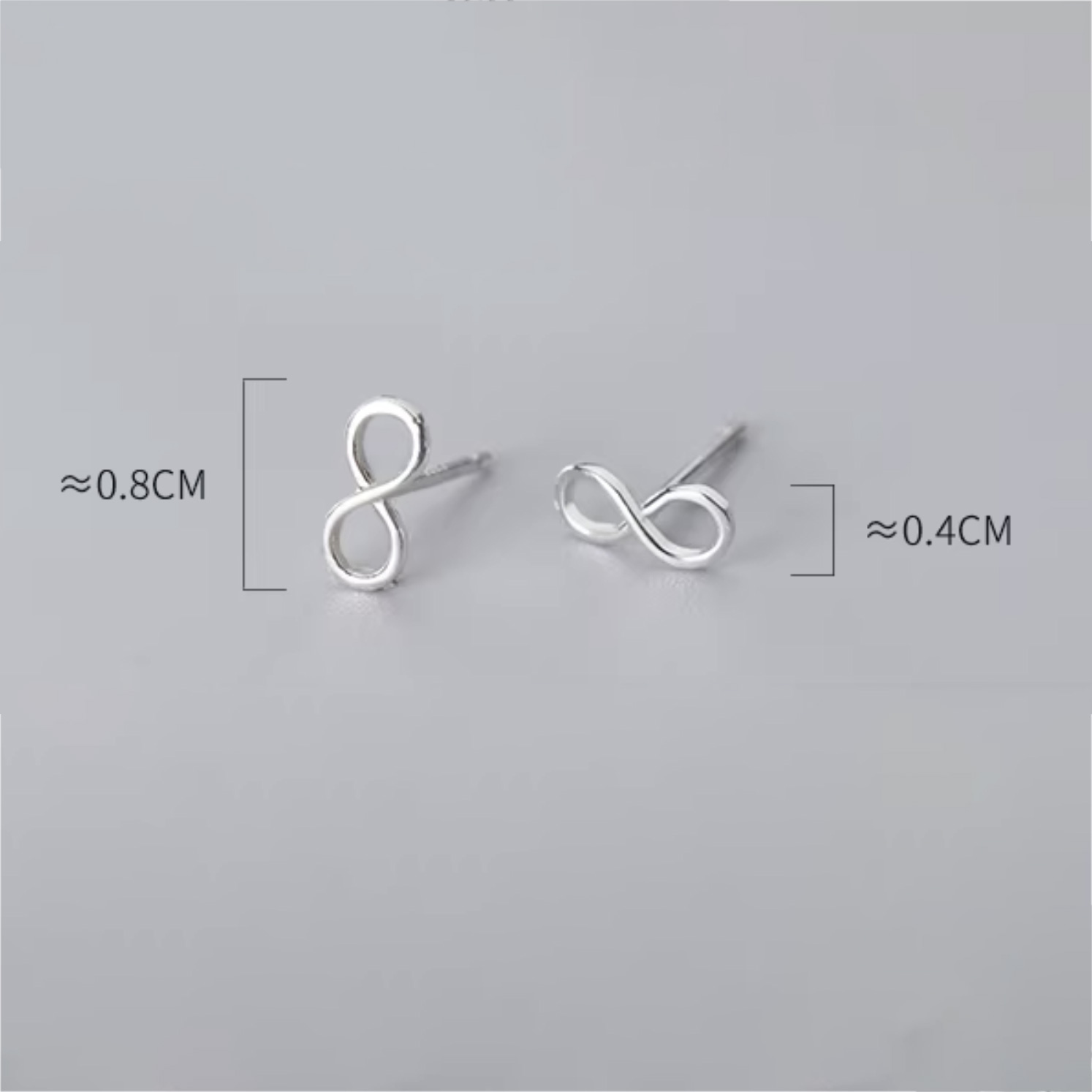 Minimalist Pure Metal Infinity Symbol S925 Silver Stud Earrings view 6