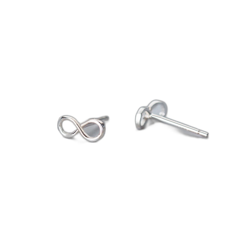 Minimalist Pure Metal Infinity Symbol S925 Silver Stud Earrings view 7