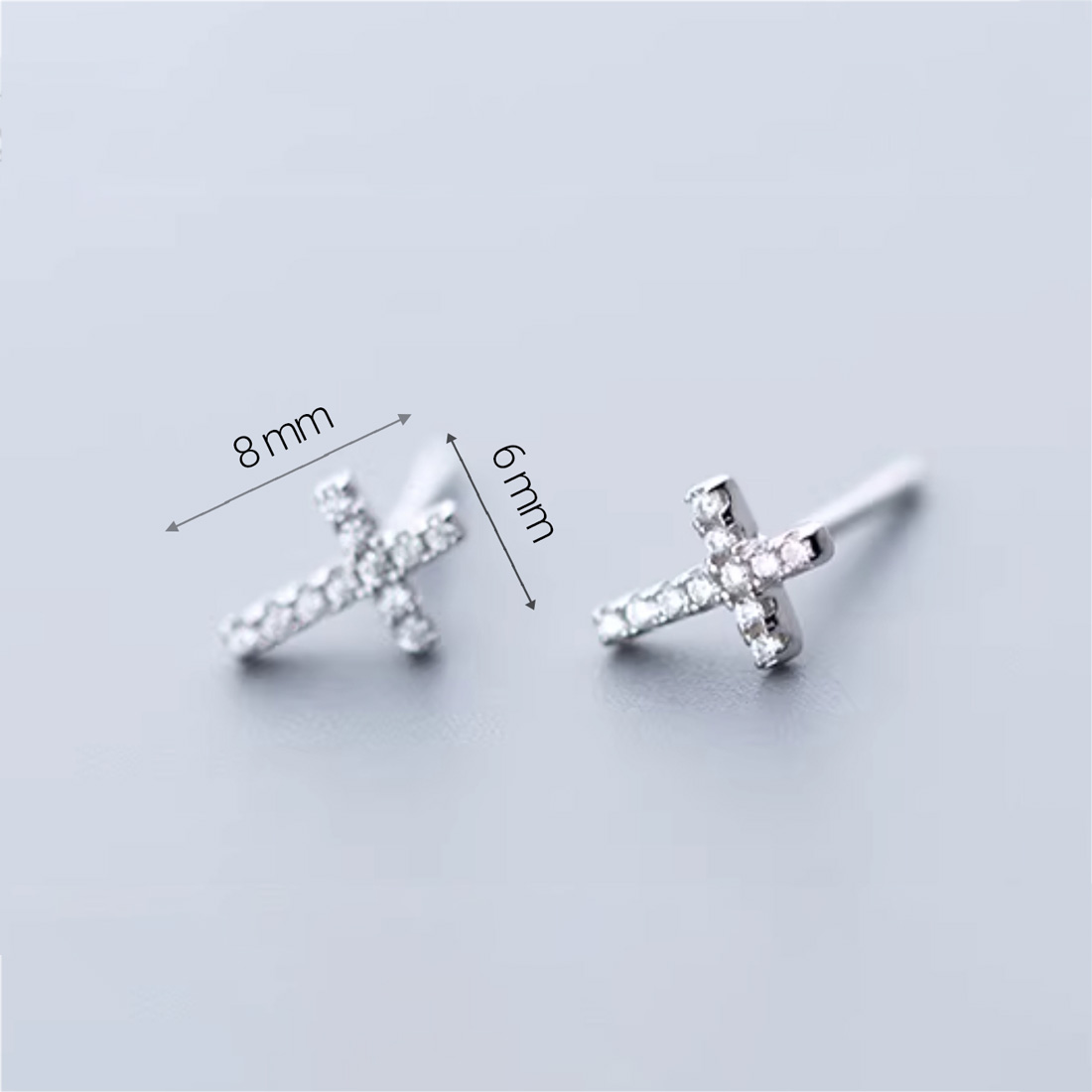 Religious Mini Delicate Cross Geometric Silver 925 Sterling Silver Stud Earrings view 6