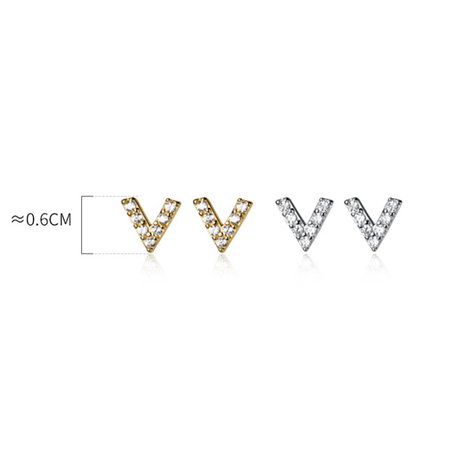 925 Sterling Silver Simple Geometric Mini Letter V Amazing Crystals Stud Earrings view 6