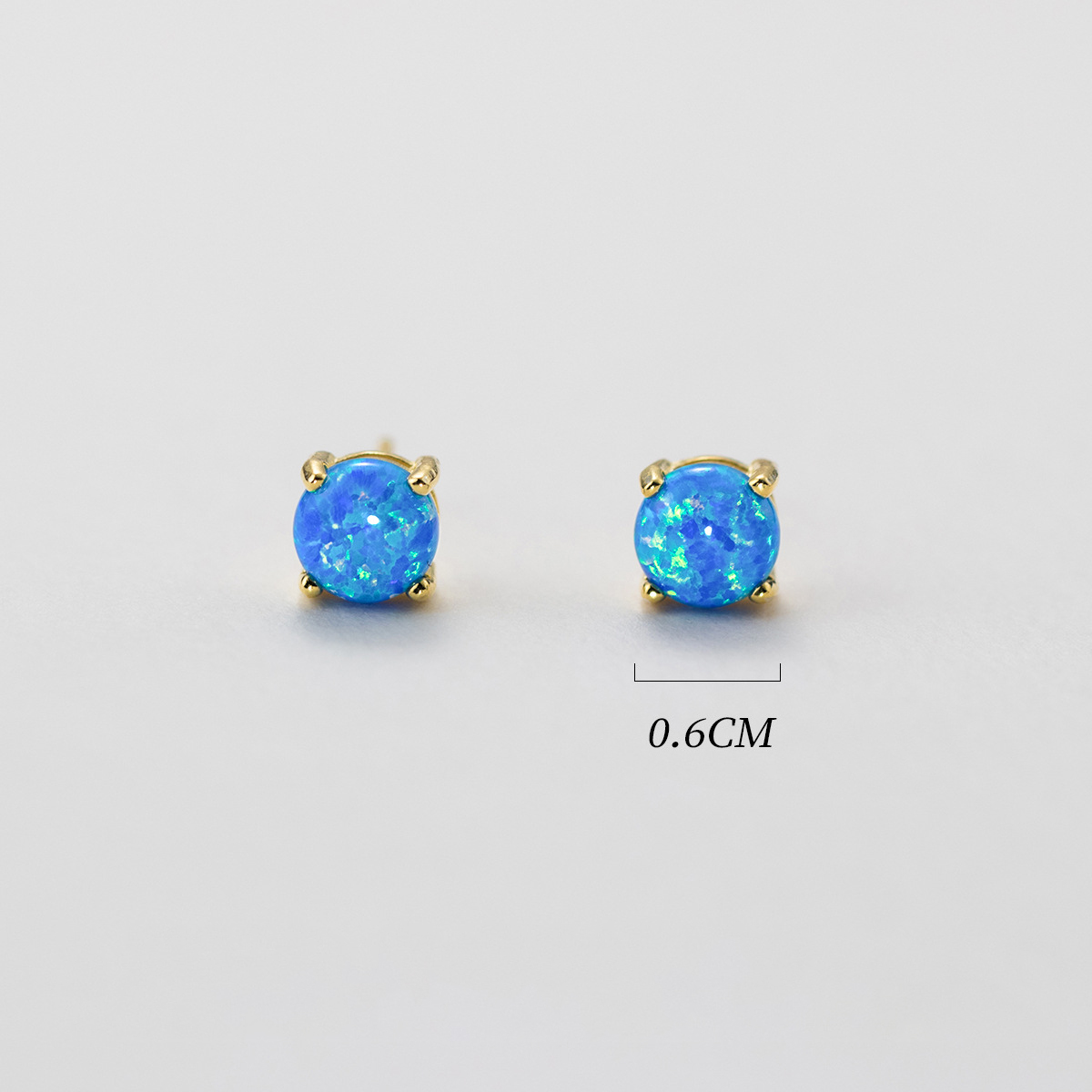 Geometric Four Prong Minimalist Delicate Round Blue White Green Opal S925 Sterling Silver Stud Earrings view 6