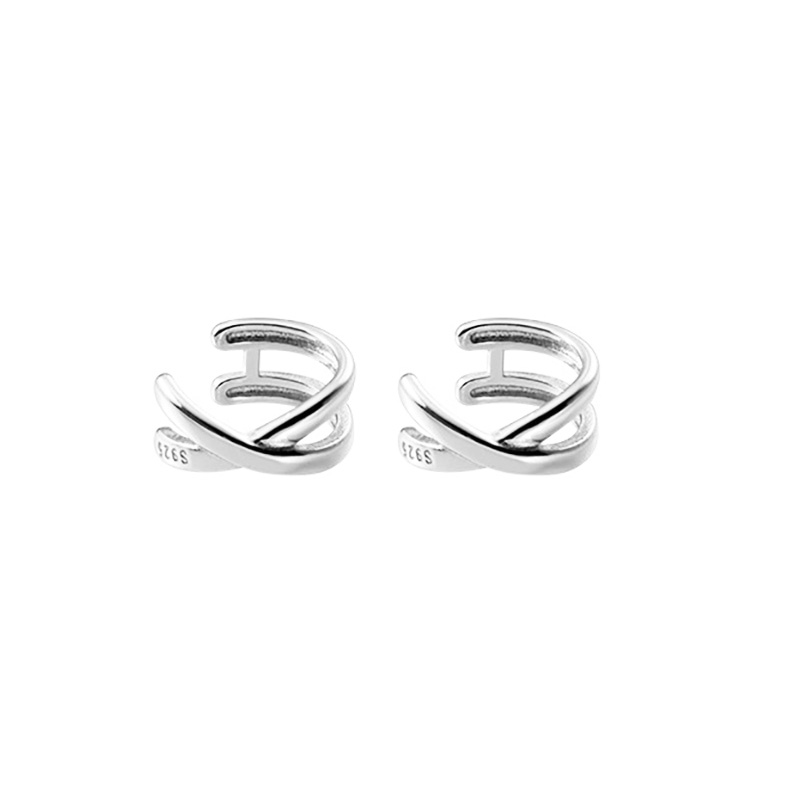 S925 Sterling Silver Silver Minimalist Double Layer Cross Wrap Ear Cuff view 7