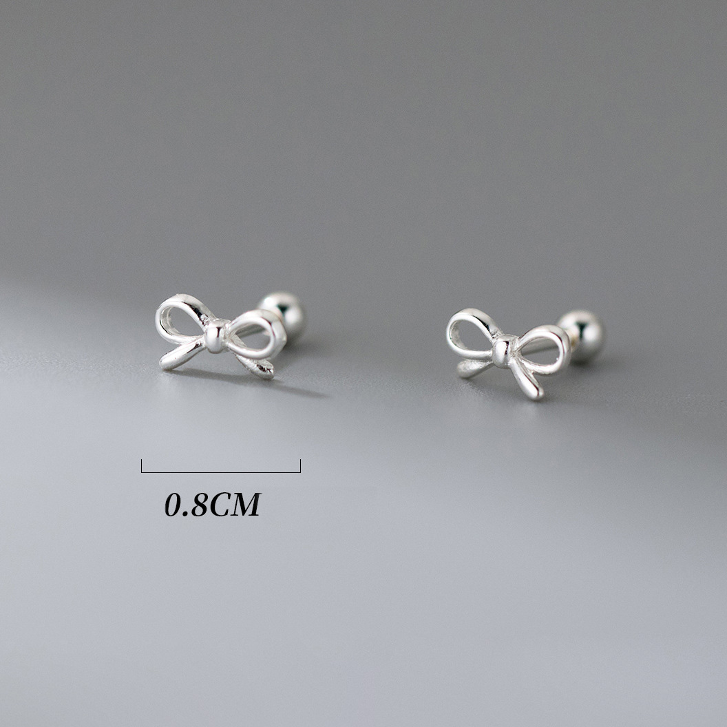 Minimalist Geometric 925 Sterling Silver Bow Knot Ear Stud Earrings view 3