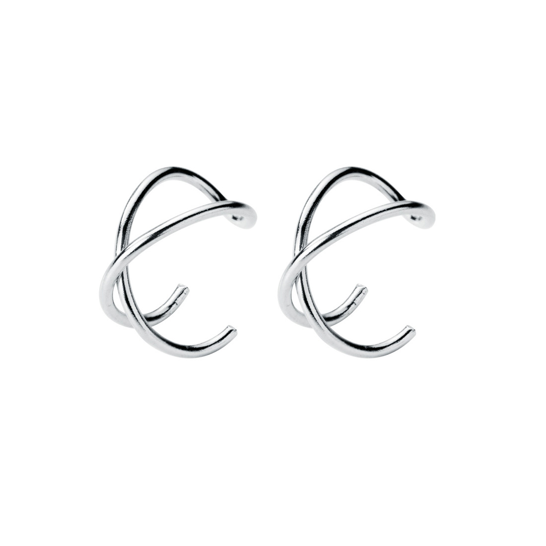 925 Sterling Silver Cross Double Layer Earrings Geometric Line Non Pierced Clip On Ear Cuff view 5