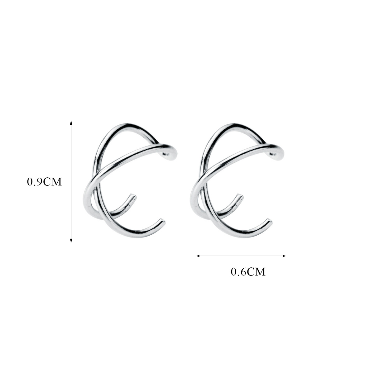 925 Sterling Silver Cross Double Layer Earrings Geometric Line Non Pierced Clip On Ear Cuff view 6