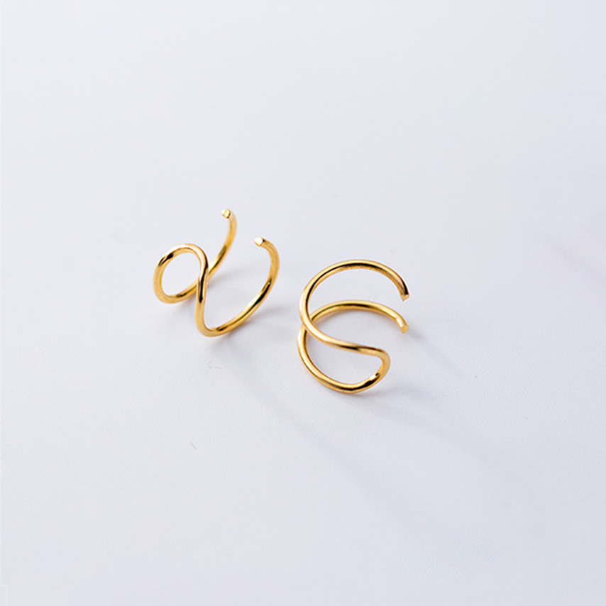 925 Sterling Silver Cross Double Layer Earrings Geometric Line Non Pierced Clip On Ear Cuff view 7