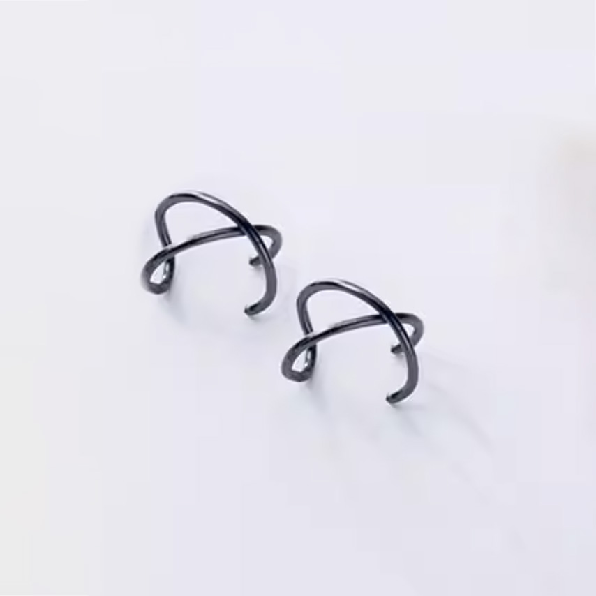 925 Sterling Silver Cross Double Layer Earrings Geometric Line Non Pierced Clip On Ear Cuff view 8