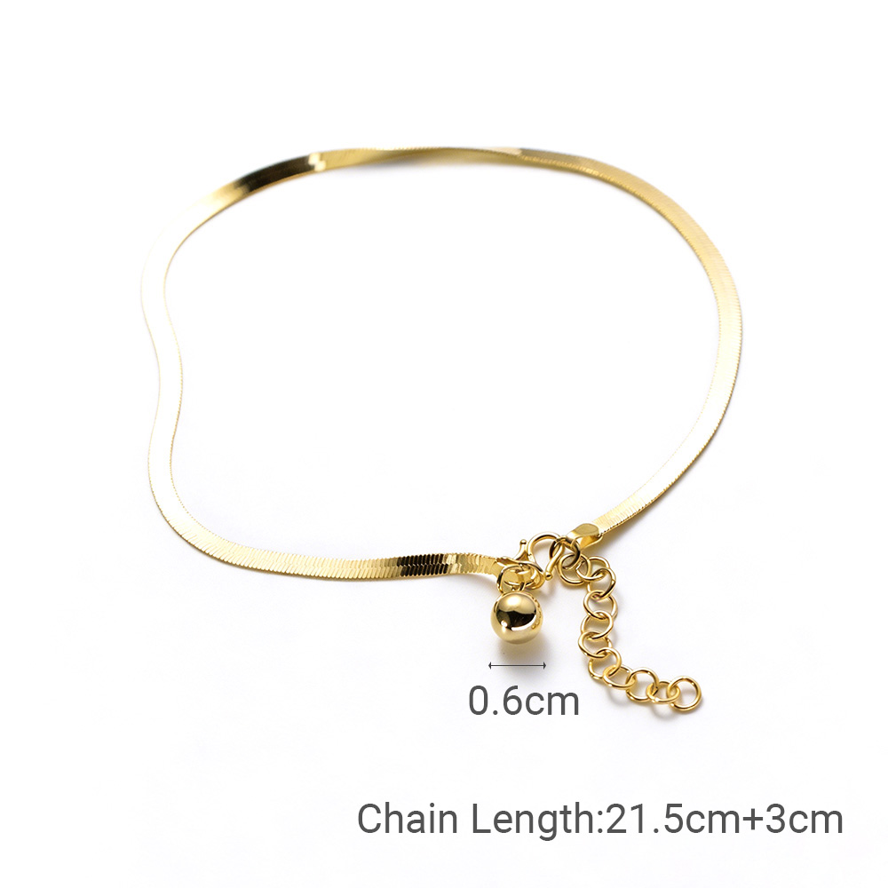 Minimalist Flat Snake Chain Round Bead Dangle S925 Sterling Silver Anklet view 4