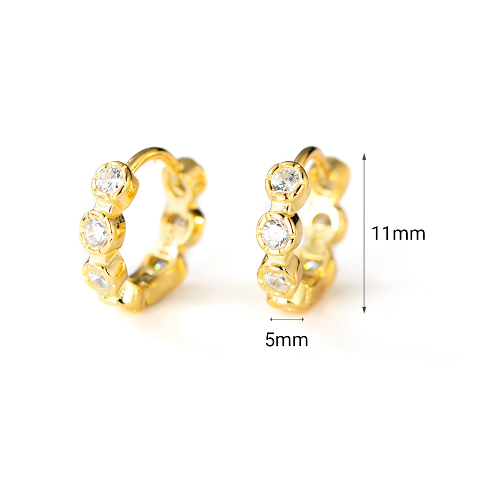 Amazing Crystals Round Bezel Set Huggie Hoop Earrings In 925 Sterling Silver With Silver Or Yellow Gold Finish Minimalist Shining Elegant Fashion Earrings view 6