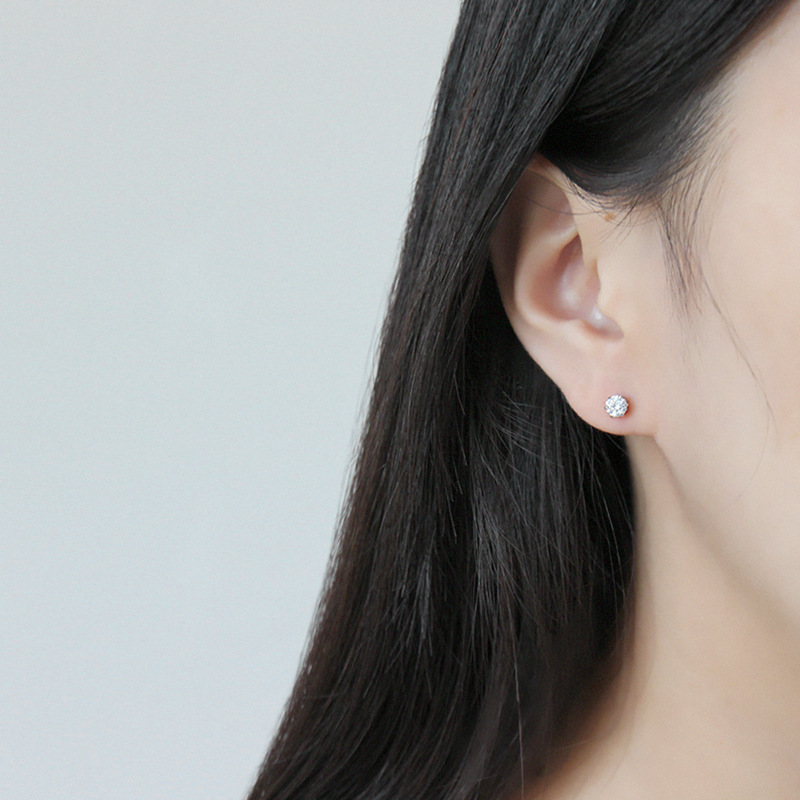 Minimalist Korean Style Women Elegant Fashion Jewelry S925 Sterling Silver Amazing Crystals Stud Earrings view 3