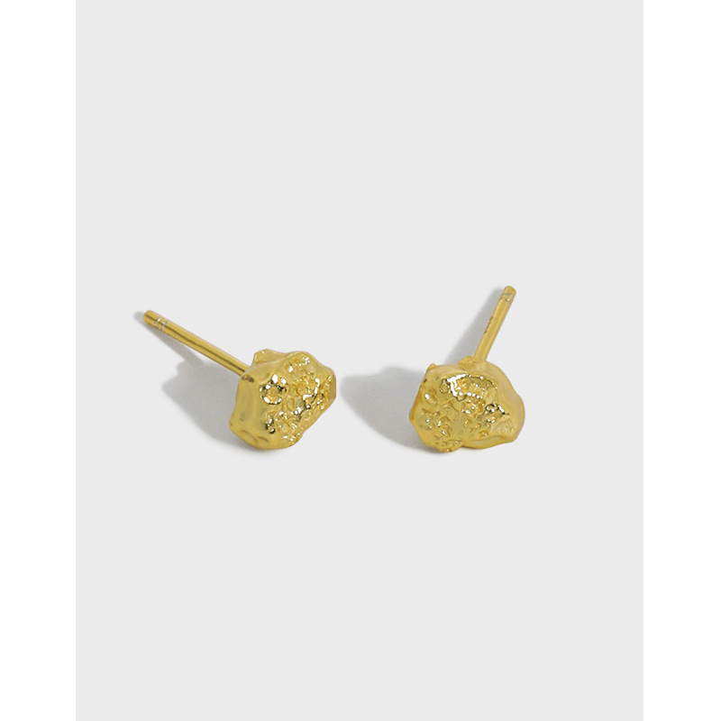 Modern Minimalist Geometric Textured Lava Design S925 Sterling Silver Stud Earrings view 2