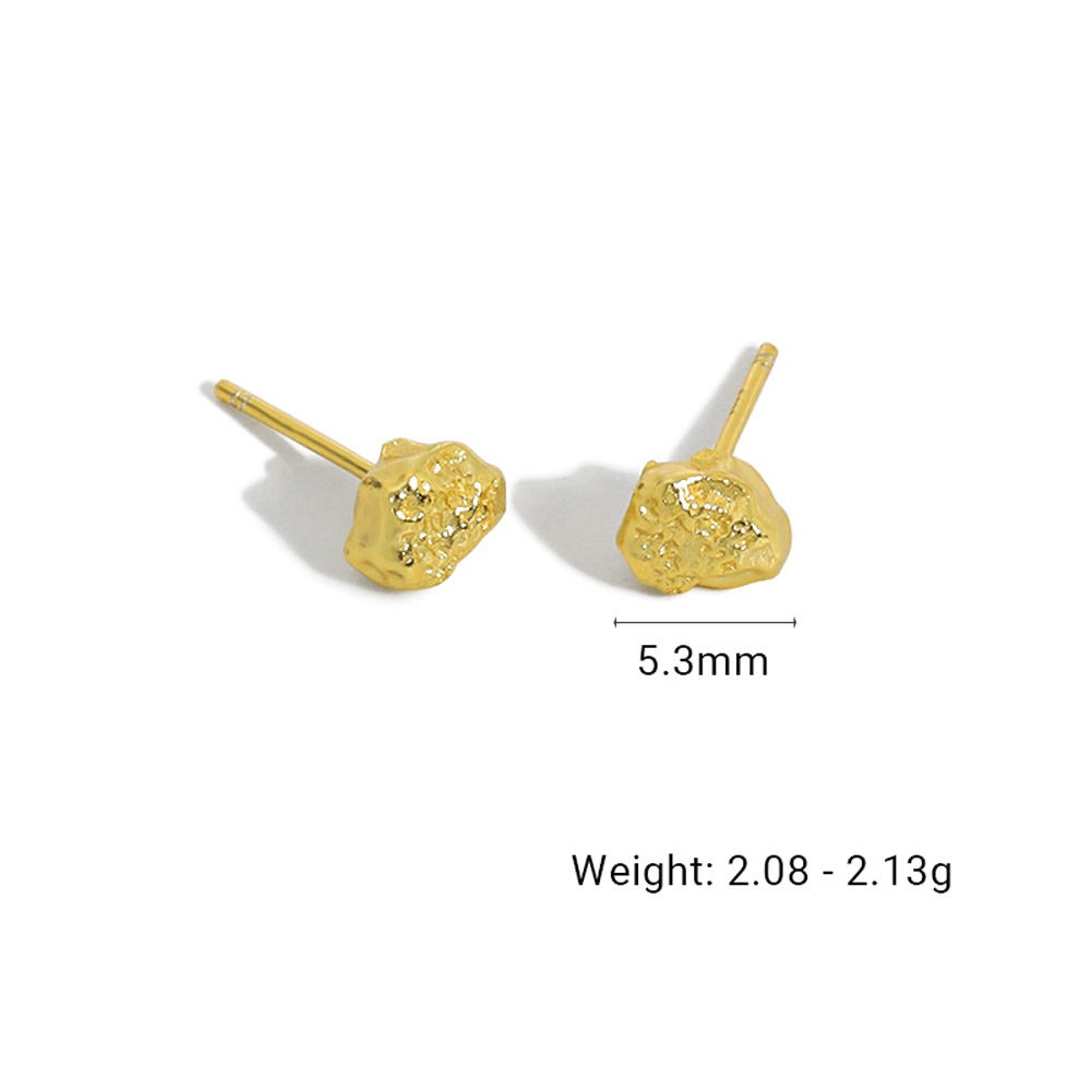 Modern Minimalist Geometric Textured Lava Design S925 Sterling Silver Stud Earrings view 6