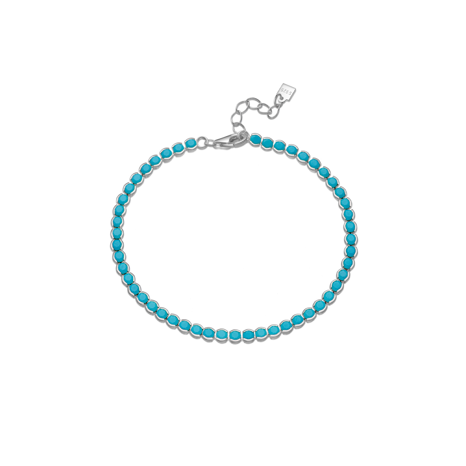 Blue Turquoise Bezel Set Natural Stone 925 Sterling Silver Tennis Chain Bracelet view 4