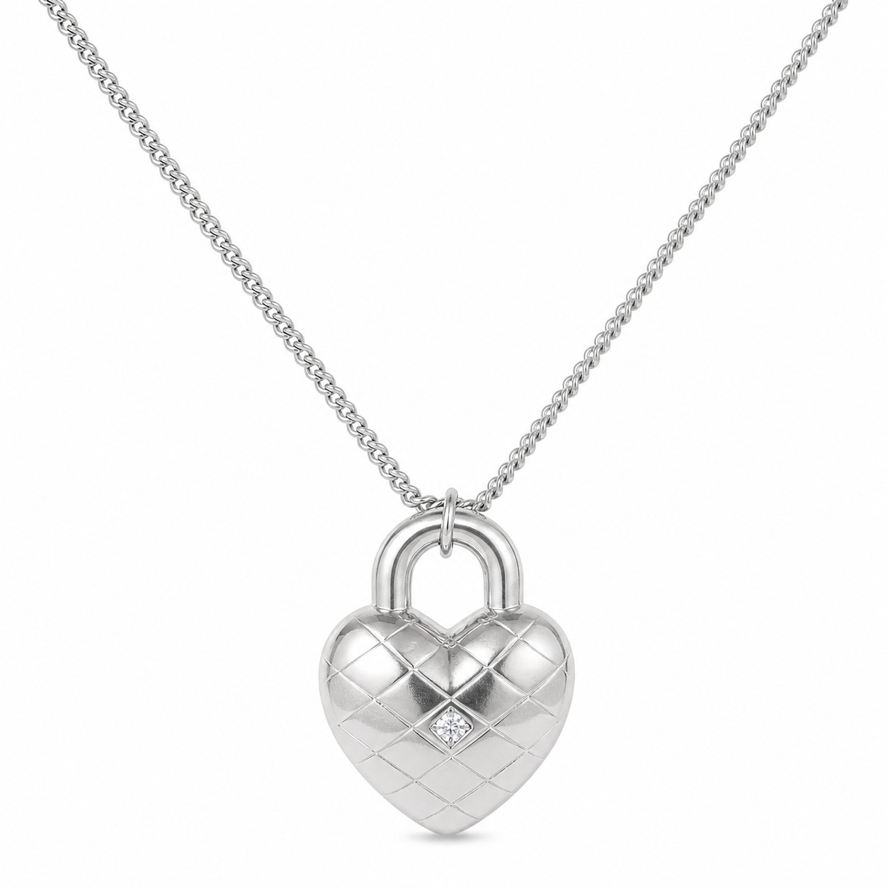 Heart Shaped Padlock With Amazing Crystals Stones 925 Sterling Silver Necklace view 4
