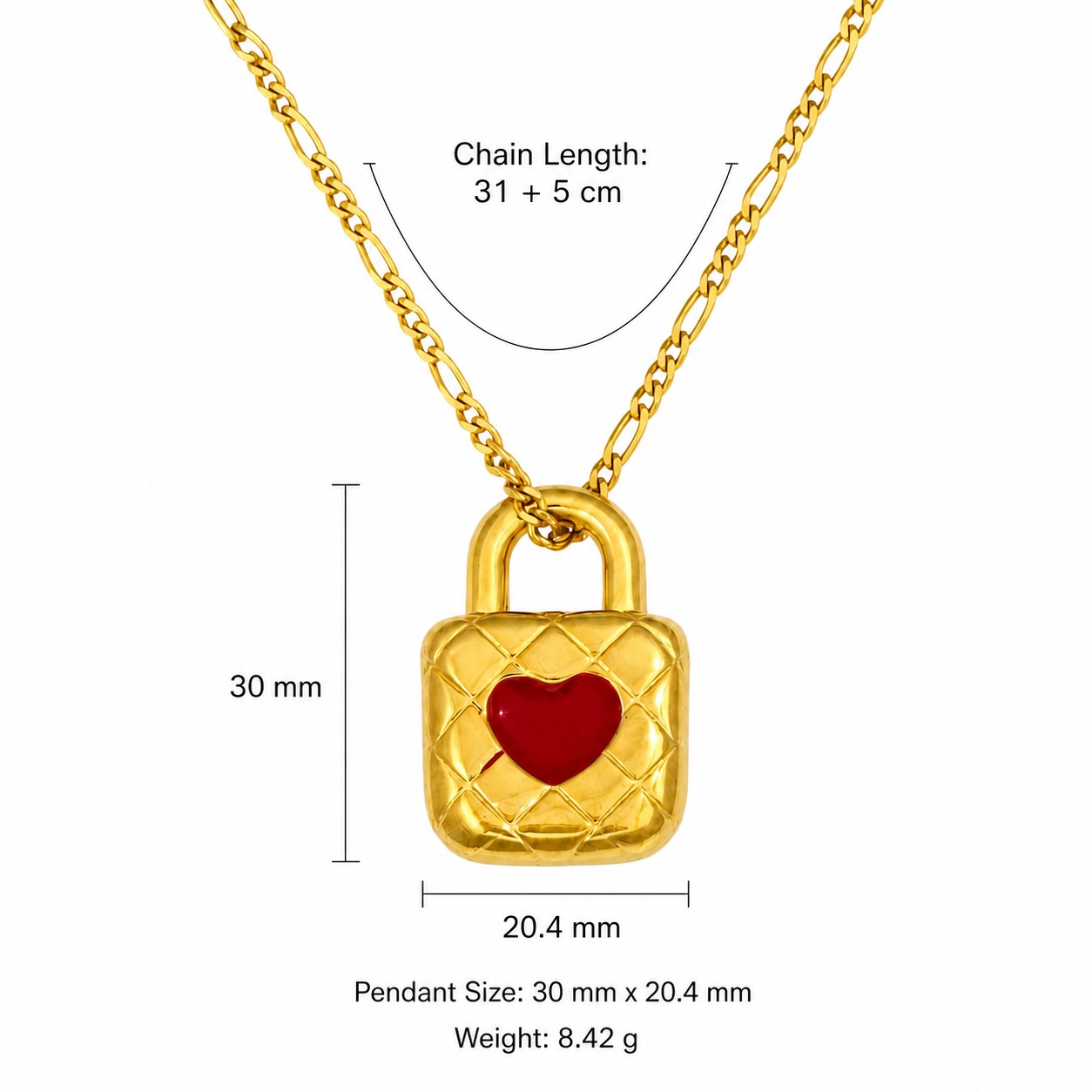Romantic Enamel 925 Sterling Silver Red Enamel Heart Lock Pendant Gold Plated Necklace view 2