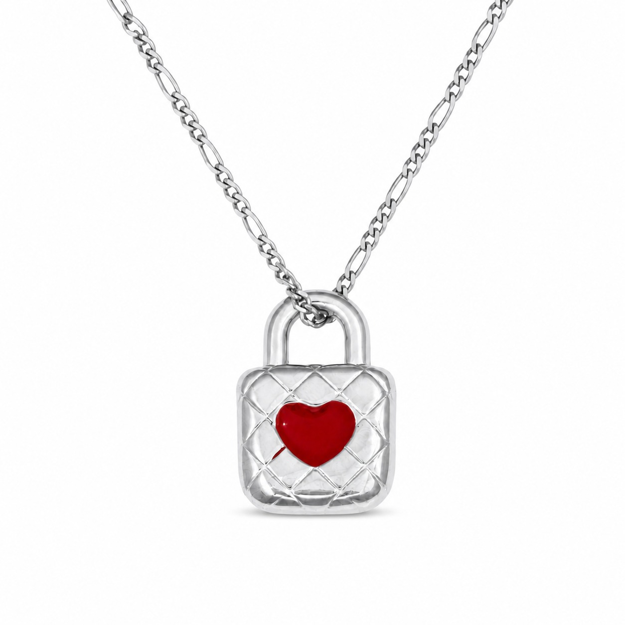 Romantic Enamel 925 Sterling Silver Red Enamel Heart Lock Pendant Gold Plated Necklace view 4